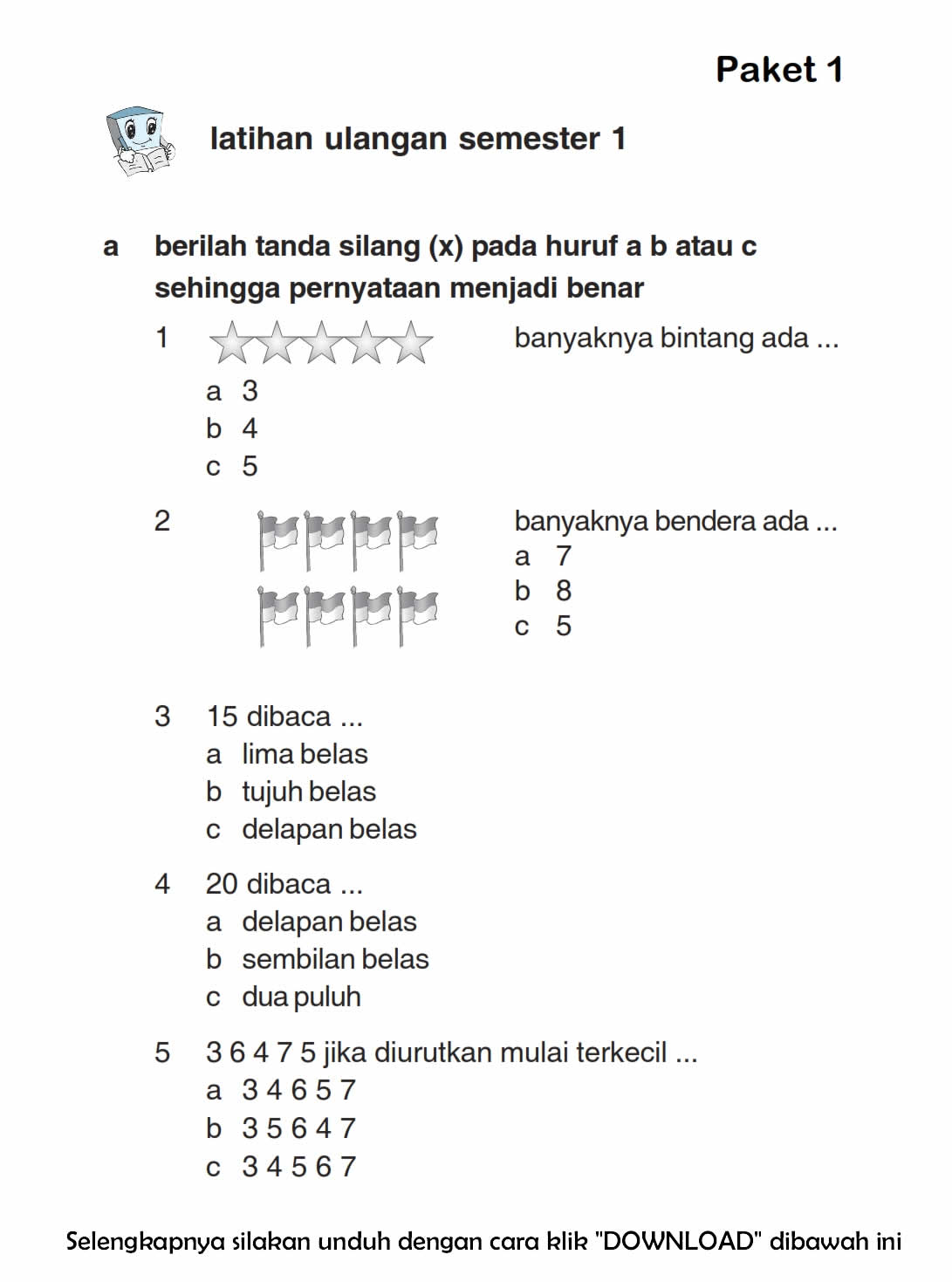 Contoh Soal UAS SD Kelas 1 2 3 4 5 6 Semester 1 Tahun 2017 2018