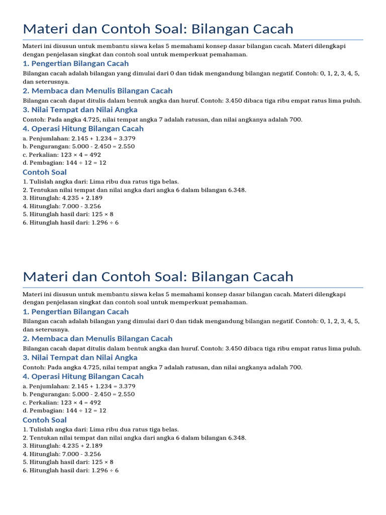 Soal Bilangan Cacah Kelas 5 SD PDF Soal Bilangan Cacah Kelas 5 SD PDF