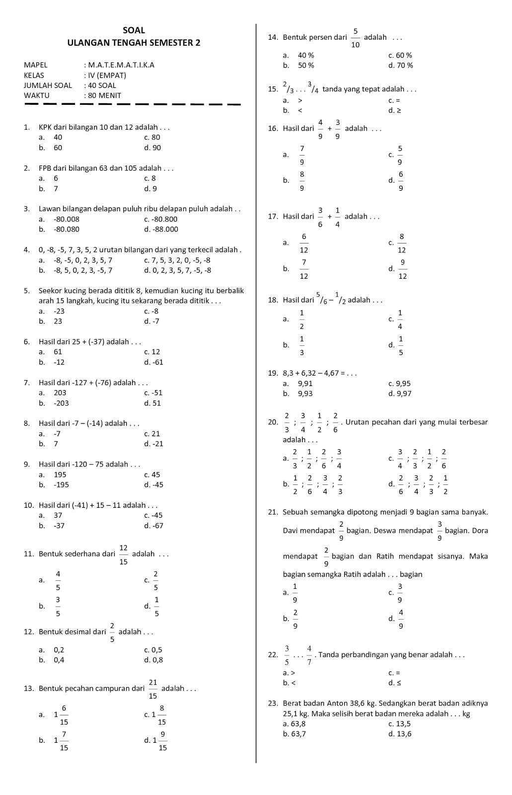 5 Rahasia Soal PAT Kelas 4 SD Matematika 2026 yang Wajib Kamu Download Sebelum Terlambat