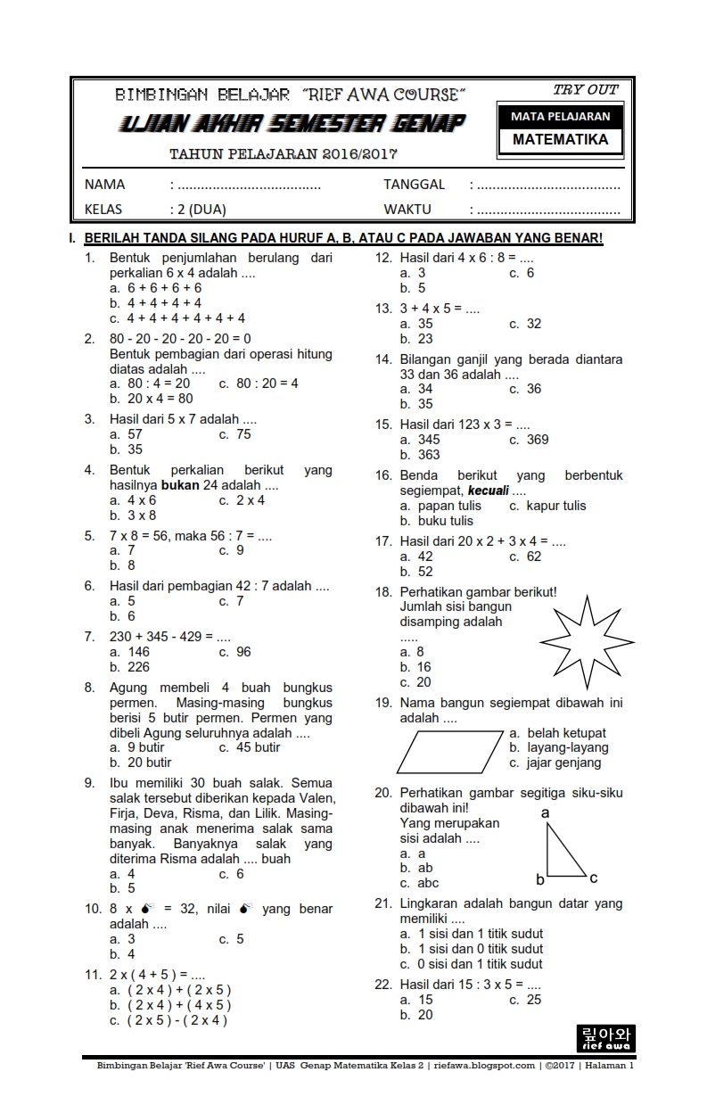 Akhirnya Tersedia! 7 Link Download Soal PAS Matematika Kelas 4 K13 Semester 2 Siap Cetak