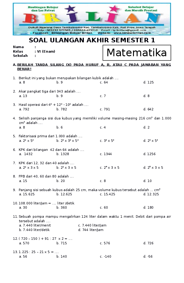 Download Soal PAS Matematika Kelas 4 Semester 1 Kurikuum 2013? Ternyata Ini Bocorannya!