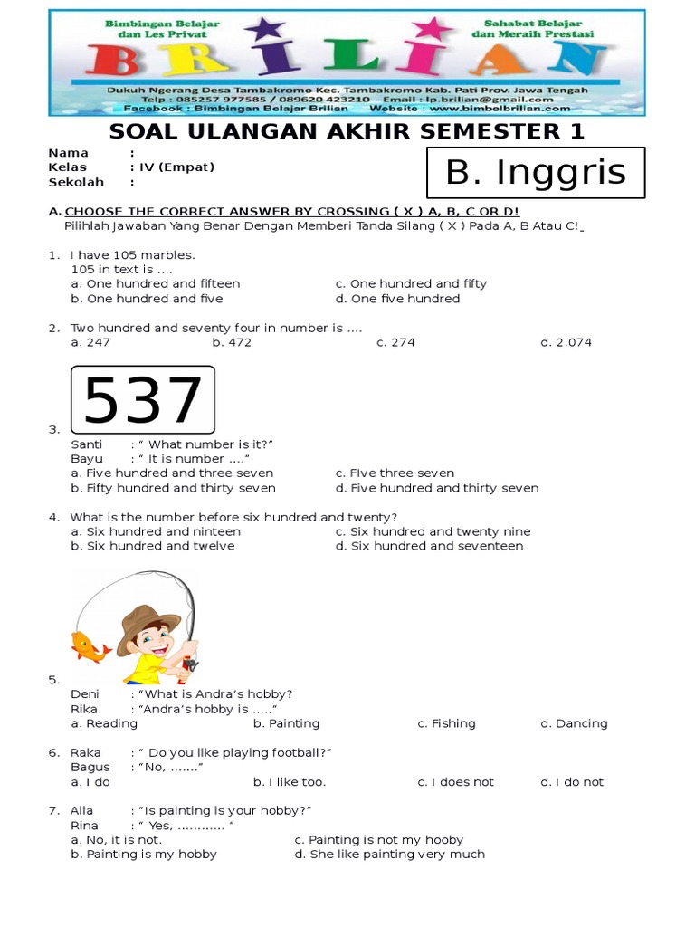 Download Soal PAS1 Bahasa Inggris Kelas 4 Siap Cetak, 7 Lembar Kerja Terbaik untuk Nilai Sempurna