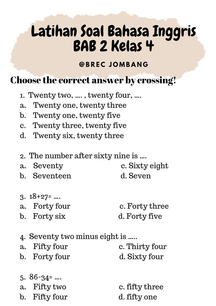 Download Soal PAT Bahasa Inggris Kelas 4 Semester 2 – 7 Lembar Kerja Siap Cetak dari Bimbel Brilian