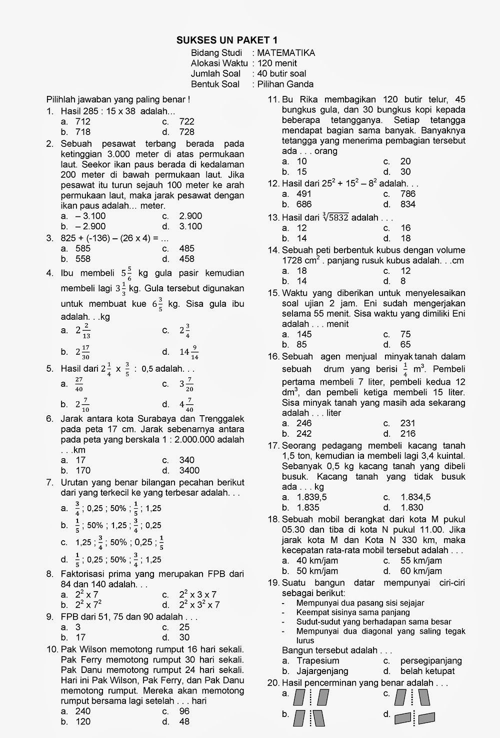 Ternyata Ini Dia 7 Soal Matematika Kelas 6 Semester 1 dan Kunci Jawaban 2021 dari SDN CANDI I