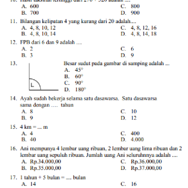download soal pas matematika kelas 4 semester 1