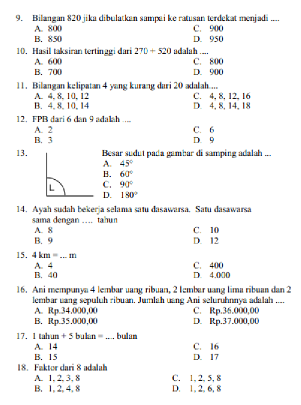 download soal pas matematika kelas 4 semester 1