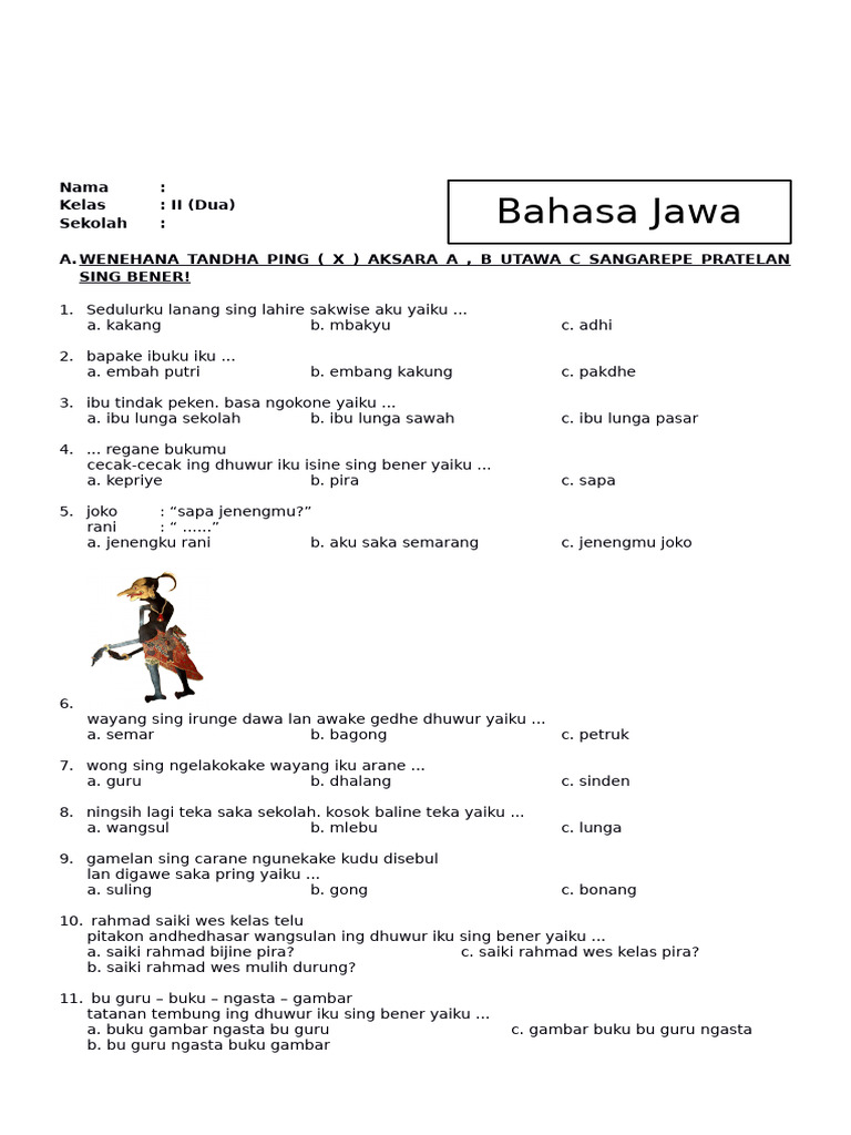 7 Contoh Soal UAS SD Kelas 2 Bahasa Jawa yang Wajib Diketahui Orang Tua Sebelum Ujian