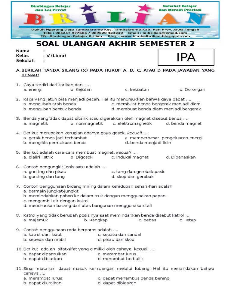7 Contoh Soal UAS SD Kelas 5 Semester 2 yang Wajib Dikuasai Sebelum Ujian Dimulai