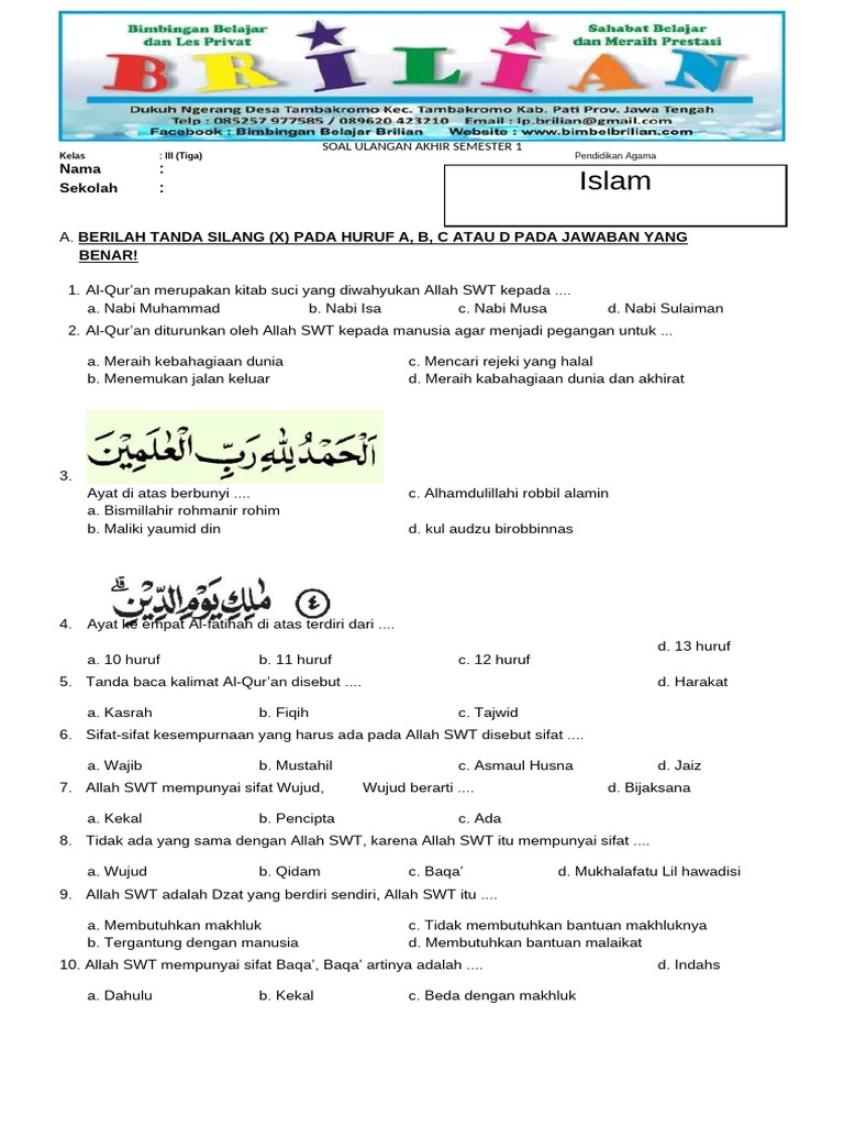 7 Rahasia Soal Agama Islam SD Kelas 3 UAS yang Wajib Diketahui Guru dan Orang Tua Sekarang