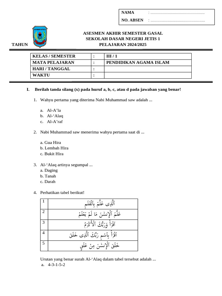 7 Rahasia Soal Agama Islam UAS Gasal Kelas 3 SD yang Wajib Tahu Sebelum Terlambat