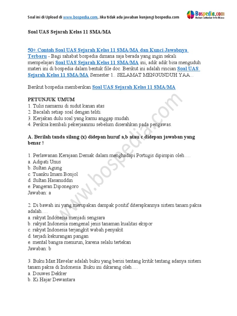 Akhirnya Terungkap 50 Contoh Soal UAS Sejarah Kelas XI Semester 2 yang Sering Muncul di Ujian Kemerdekaan