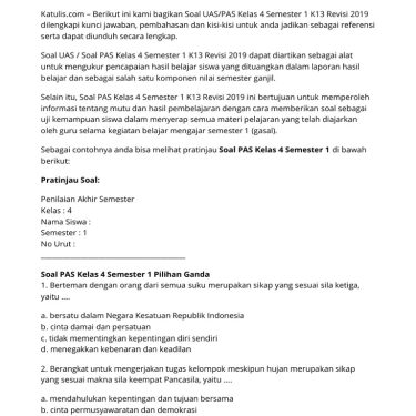 Download Soal PAS Tema 1 Kelas 4 K13 Terbaru 2026 Lengkap Kunci Jawaban dan 7 Tips Jitu Raih Nilai Sempurna