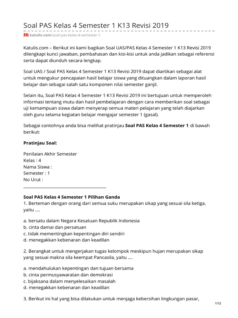 Download Soal PAS Tema 1 Kelas 4 K13 Terbaru 2026 Lengkap Kunci Jawaban dan 7 Tips Jitu Raih Nilai Sempurna