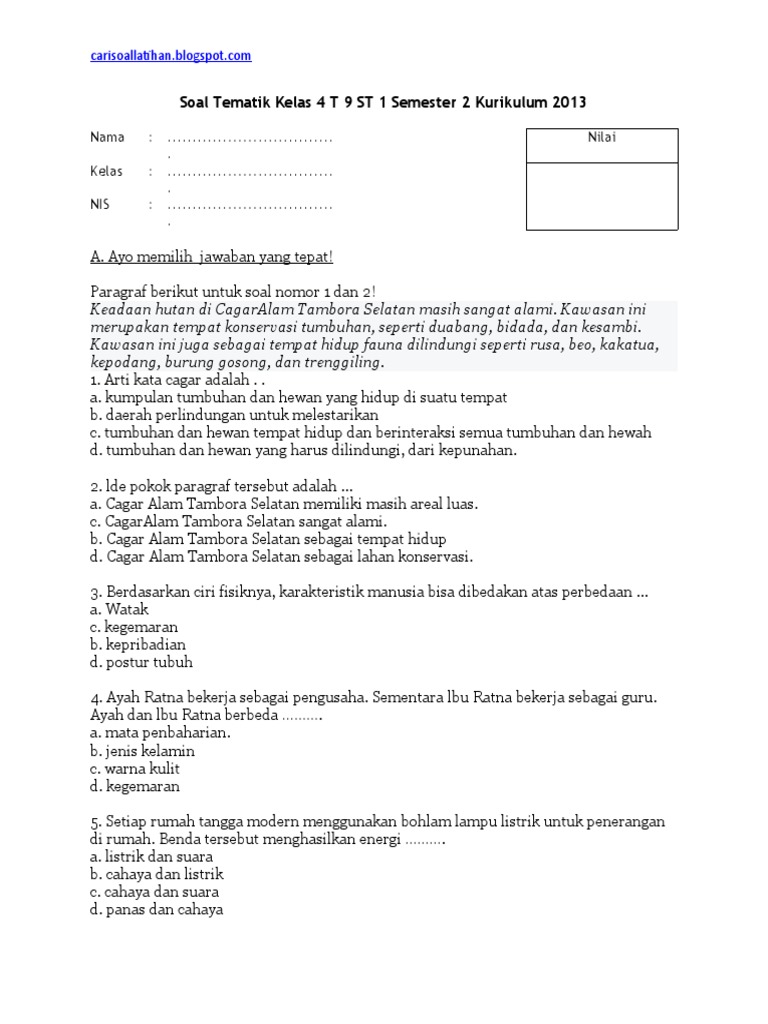 Soal Tematik Kelas 4 Tema 9 Kayanya Negeriku Subtema 1 PDF Soal Tematik Kelas 4 Tema 9 Kayanya Negeriku Subtema 1 PDF