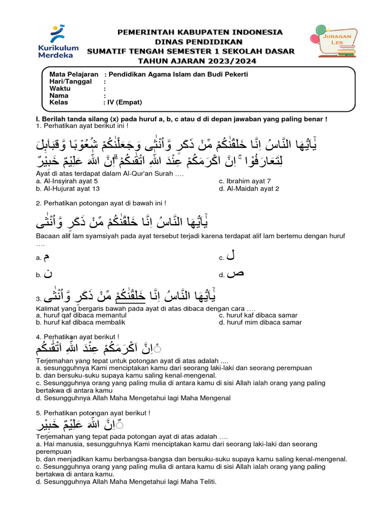 Soal Agama Islam Kelas 4 Bab 3 K13 Ternyata Punya 5 Rahasia Penting Ini, Wajib Tahu Sebelum Terlambat