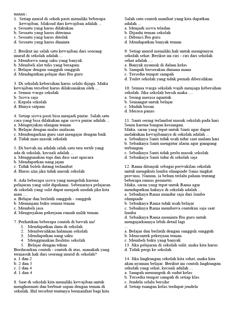 Rahasia Lulus Nilai Sempurna Soal Penilaian Harian Tema 4 Subtema 2 Kelas 3 SD