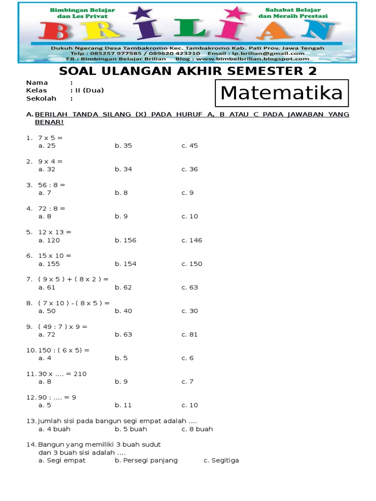Rahasia Lulus dengan Nilai Sempurna Lewat Contoh Soal UAS Semester 1 Kelas 2 Ini