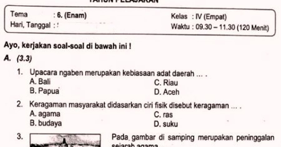 Rahasia Nilai Sempurna Kerjakan Soal Penilaian Harian Tema 6 Sub Tema 2 Kelas 4 Ini