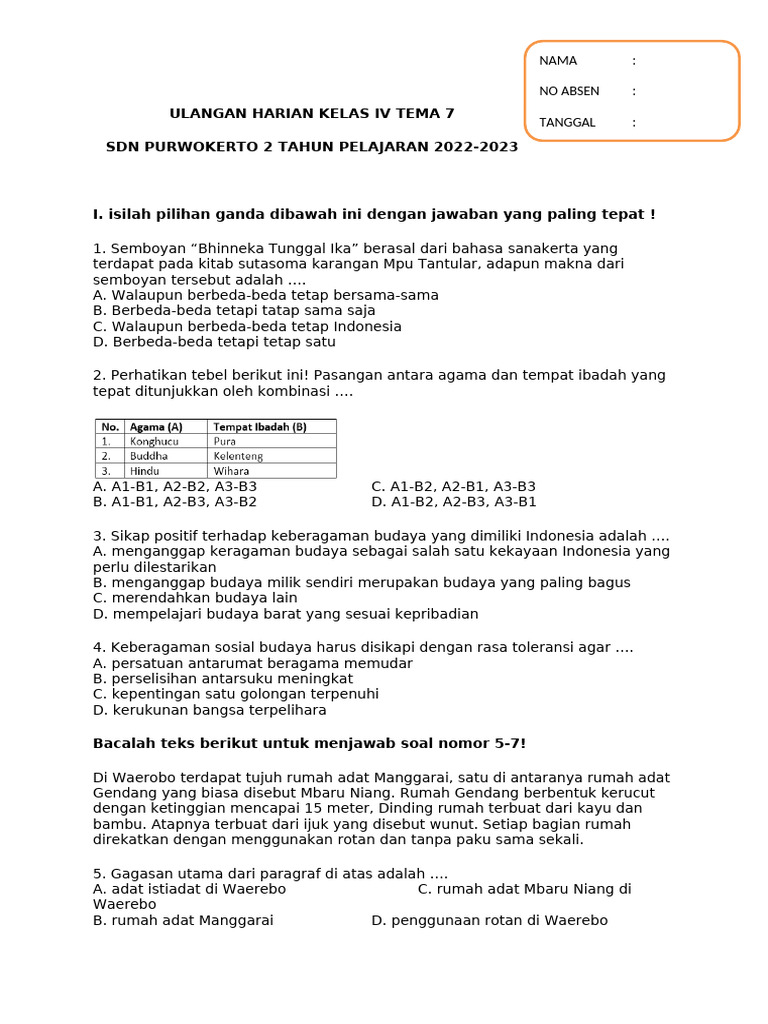 Rahasia Skor Sempurna Kerjakan Soal Penilaian Harian Tema 7 Kelas 4 Ini