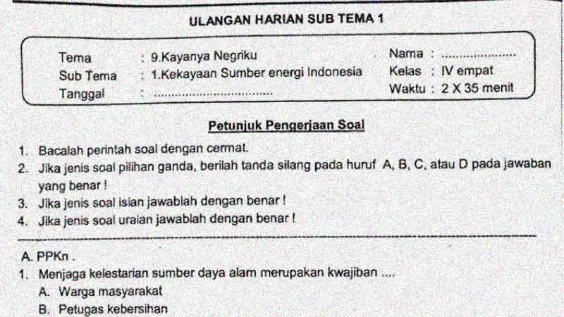 Rahasia Skor Sempurna Kerjakan Soal Penilaian Harian Tema 9 Kelas 4 Terbukti Ampuh