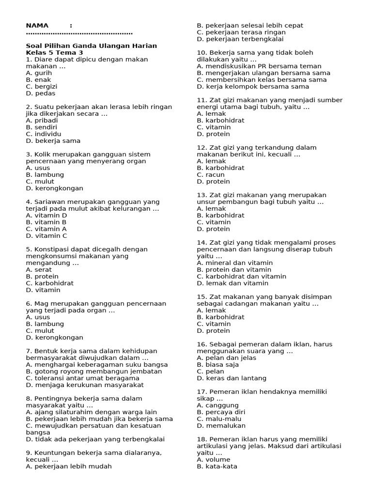 Rahasia Skor Tinggi Soal Tematik Kelas 5 Tema 3 Subtema 3 Bimbel Brilian Terbukti Ampuh