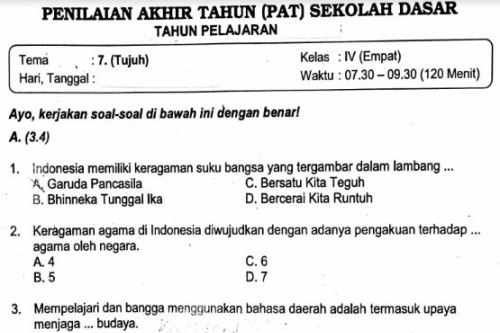 Rahasia Sukses Jawab Soal Penilaian Harian Tema 7 Kelas 4 Kurikulum 2013 Ini Terbukti Ampuh