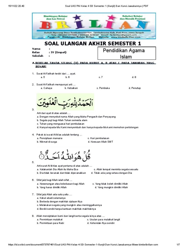 Wajib Tahu! Bocoran Contoh Soal UTS Semester Ganjil Kelas 4 PAI Terbaru Tahun Ini