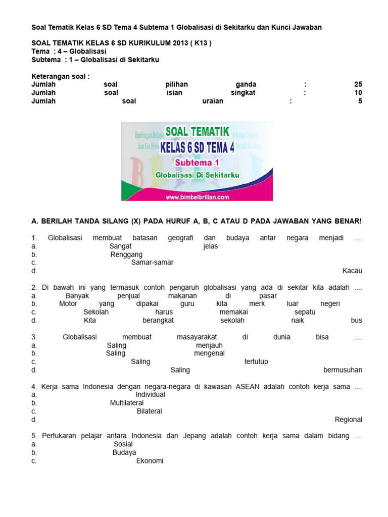 Wajib Tahu! Ini Kumpulan Contoh Soal UTS Tema 4 Kelas 6 Semester 1 Terbaru