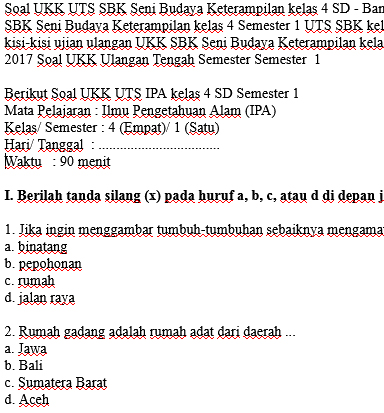 Wajib Tahu! Inilah Kumpulan Contoh Soal UTS SBK Kelas 4 Agar Nilai Kamu Melejit Tinggi