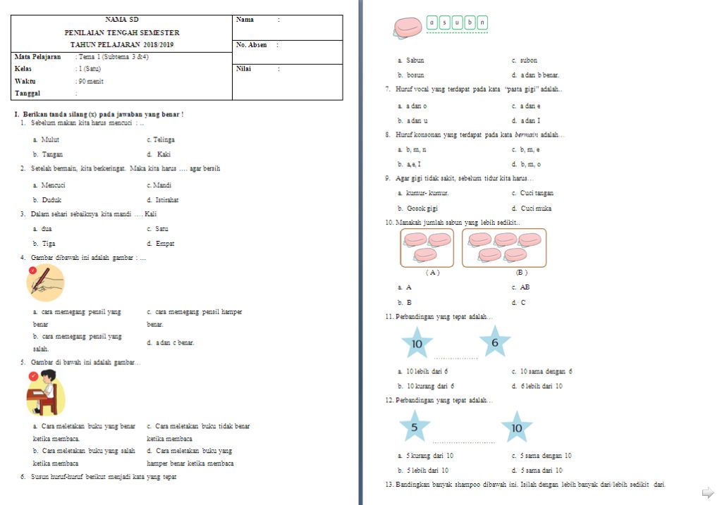Wajib Tahu! Kumpulan Contoh Soal UTS SD Kelas 1 Tema 4 Agar Nilai Anak Maksimal